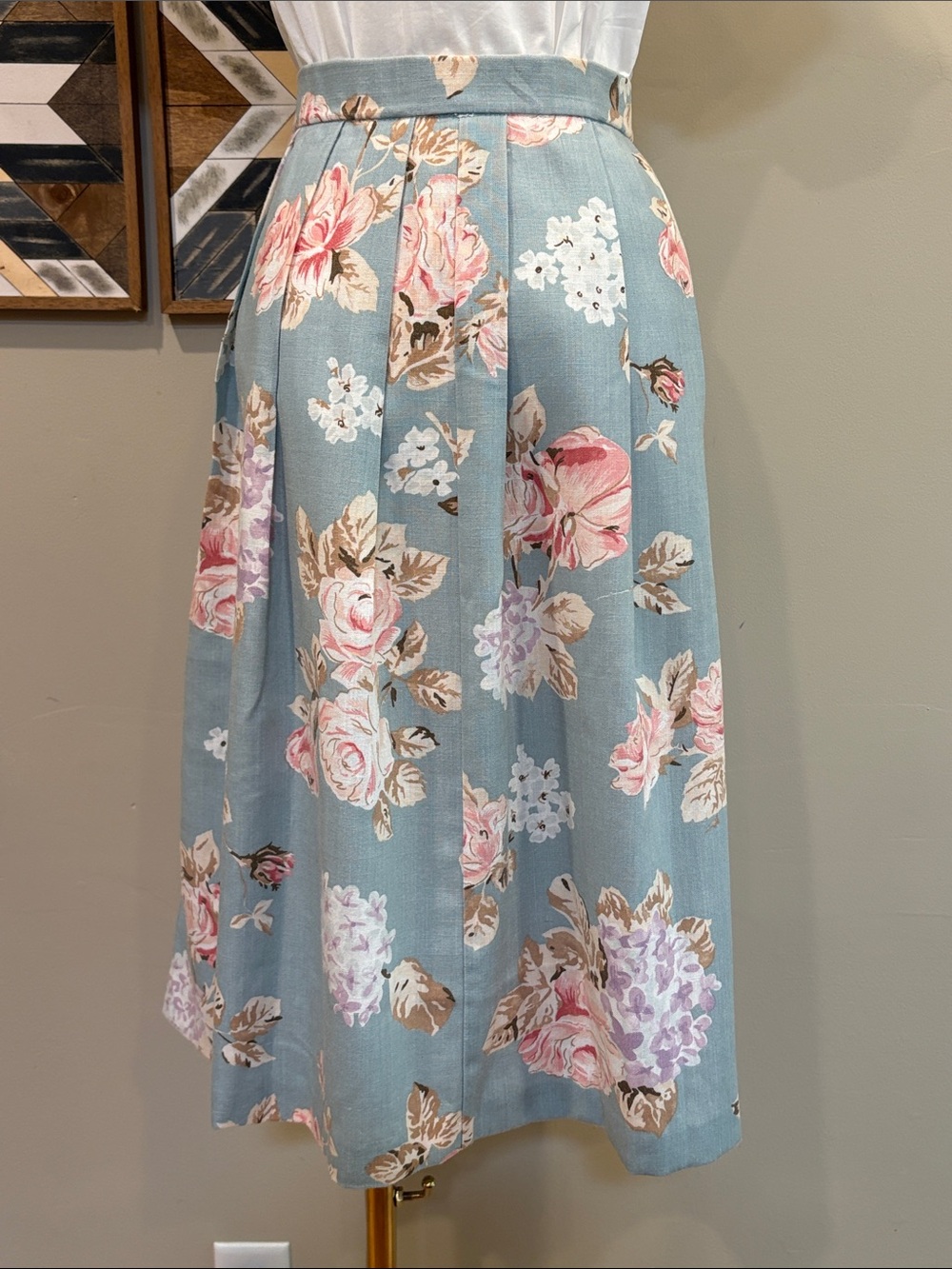 Vintage Koret Blue and Pink Floral Pleated Cottagecore Midi Skirt size 10 - Picture 7 of 12